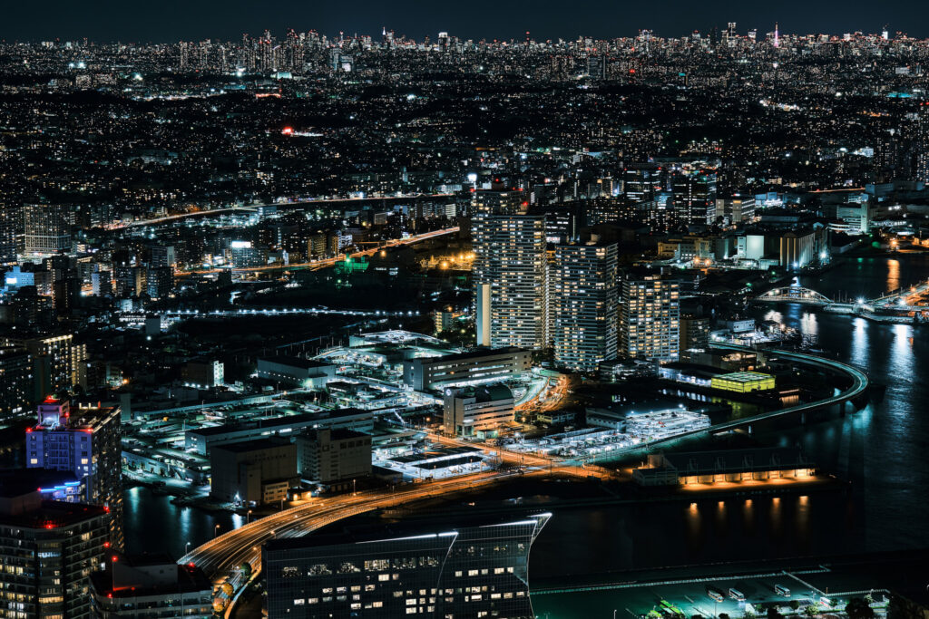 ランドマークタワー69階スカイガーデンから見た横浜の夜景